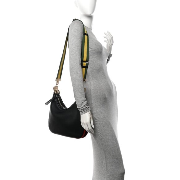 NWT Gucci GG Aria Calfskin Web 2 strap Attache Shoulder Bag Black 702823 - Picture 3 of 14